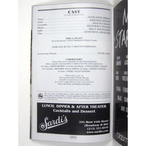 Vanya Sonia Masha Spike Playbill November 2012 Sigourney Weaver David Pierce - Picture 5 of 7